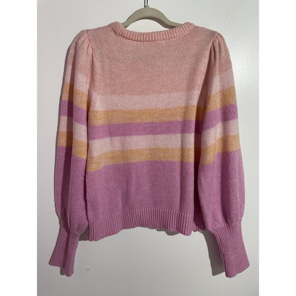 Lilly Pulitzer Sweater M Pink Ritza Striped Wool Academia Balloon Sleeves Preppy - Picture 2 of 8